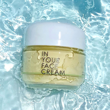 step 5: moisturize, an image of IN YOUR FACE CREAM on a aqua water background