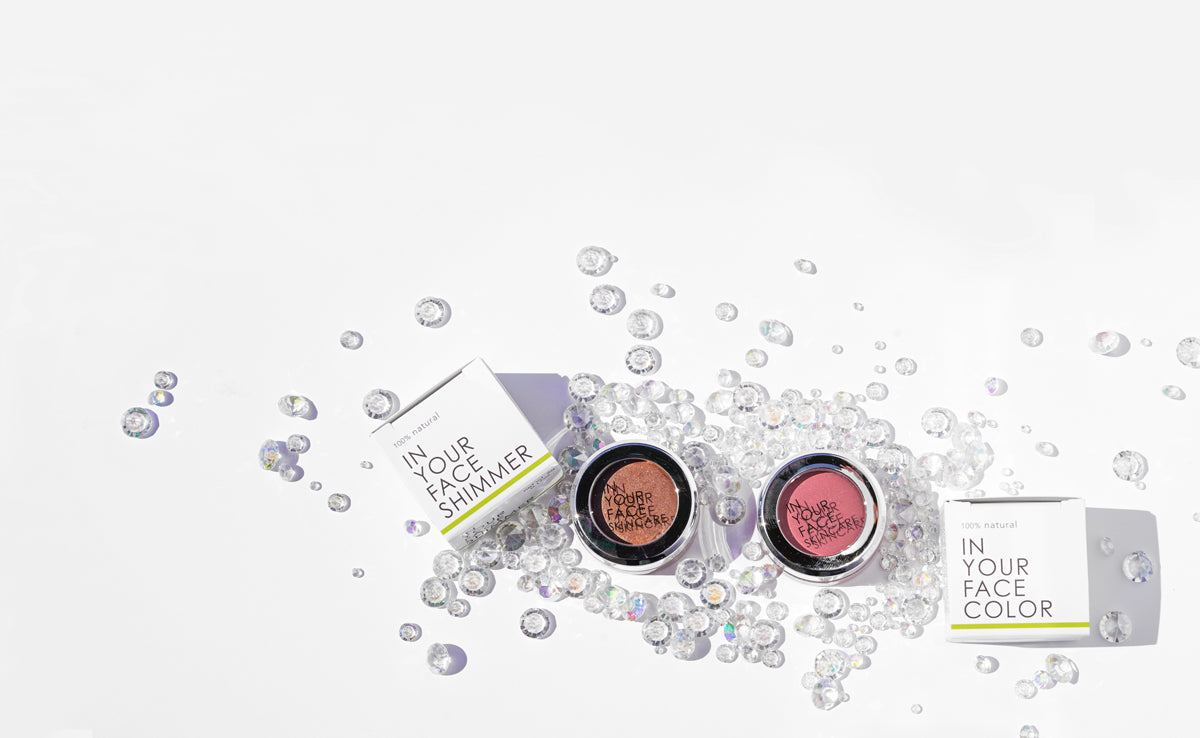an image of the IN YOUR FACE COLOR and SHIMMER surrounded by sparkly gems