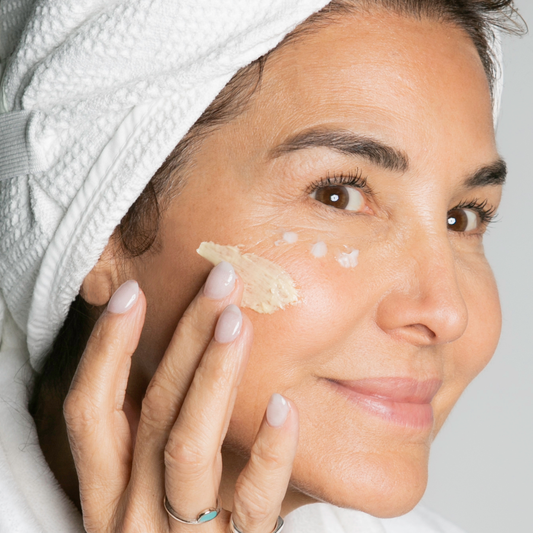 Denice Duff putting EYE GEL and CREAM on her face