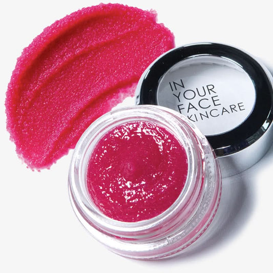 Pink Lip sugar scrub in a jar with 'IN YOUR FACE FANCARE' branding on a white background