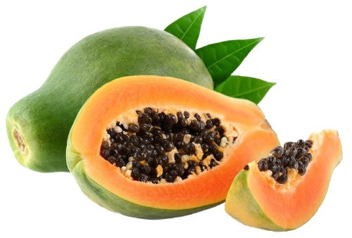 an image of papaya with one cut in half