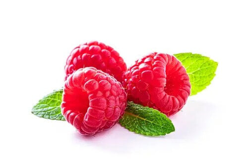 an image of 3 raspberries on a white background