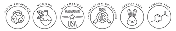 trust badges such as 100% satisfaction guaranteed, cruelty free, paraben free