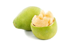 pomelo cut open on a white background