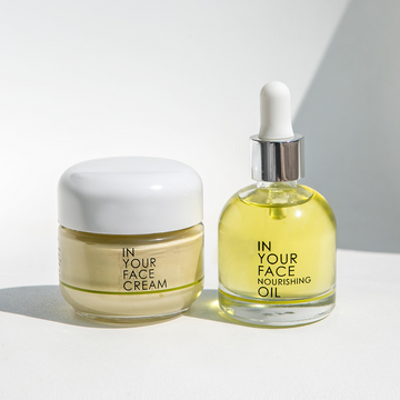 an image of the IN YOUR FACE CREAM and IN YOUR NOURISHING OIL on a white background
