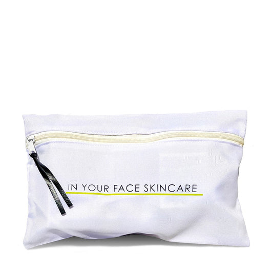 white rectangular zippered MAKEUP BAG on a white background