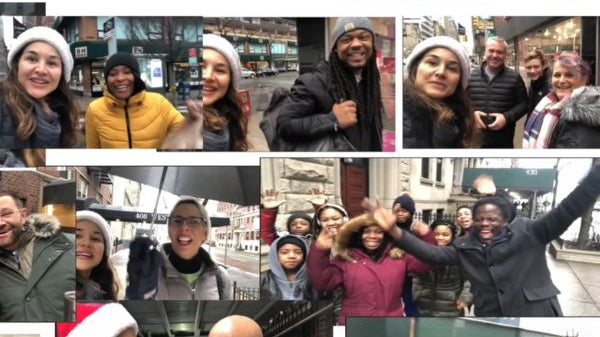 Montage of many still photos from the video of Denice on street in NYC