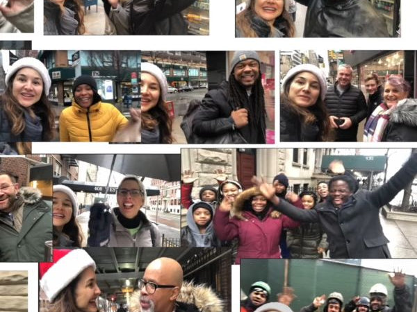 Montage of many still photos from the video of Denice on street in NYC