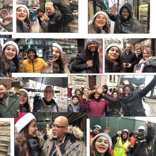 Montage of many still photos from the video of Denice on street in NYC