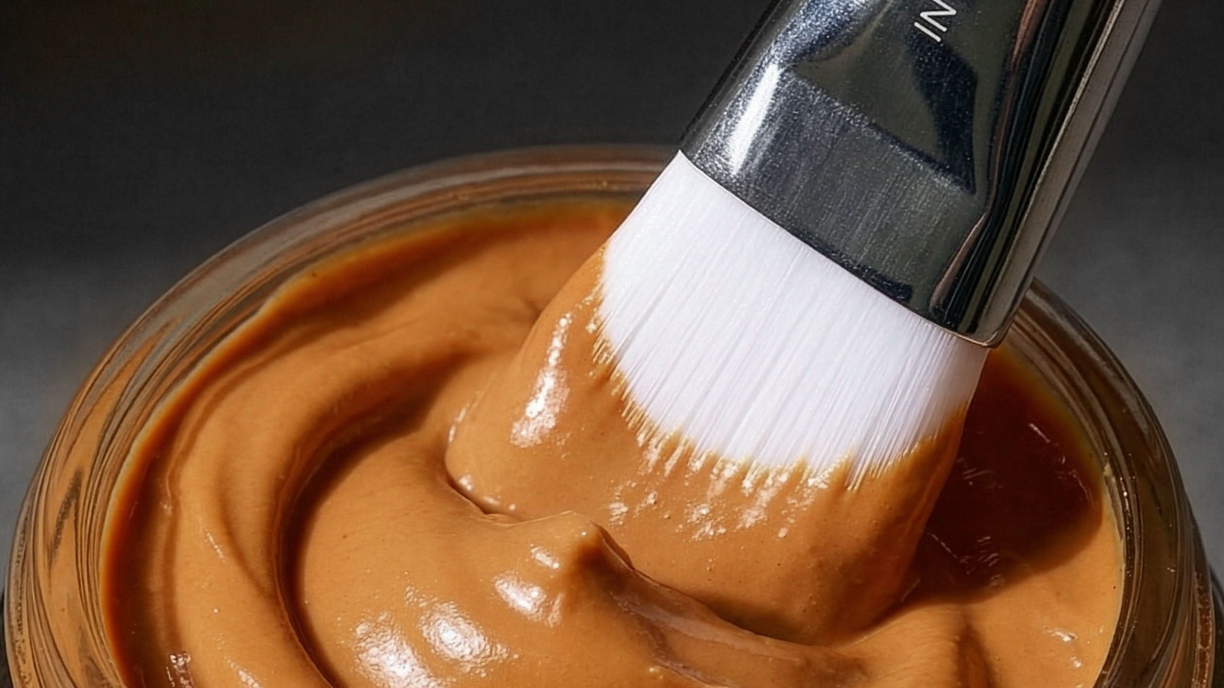 IMage of brush in open Pumpkin Mask Jar with mask on brush