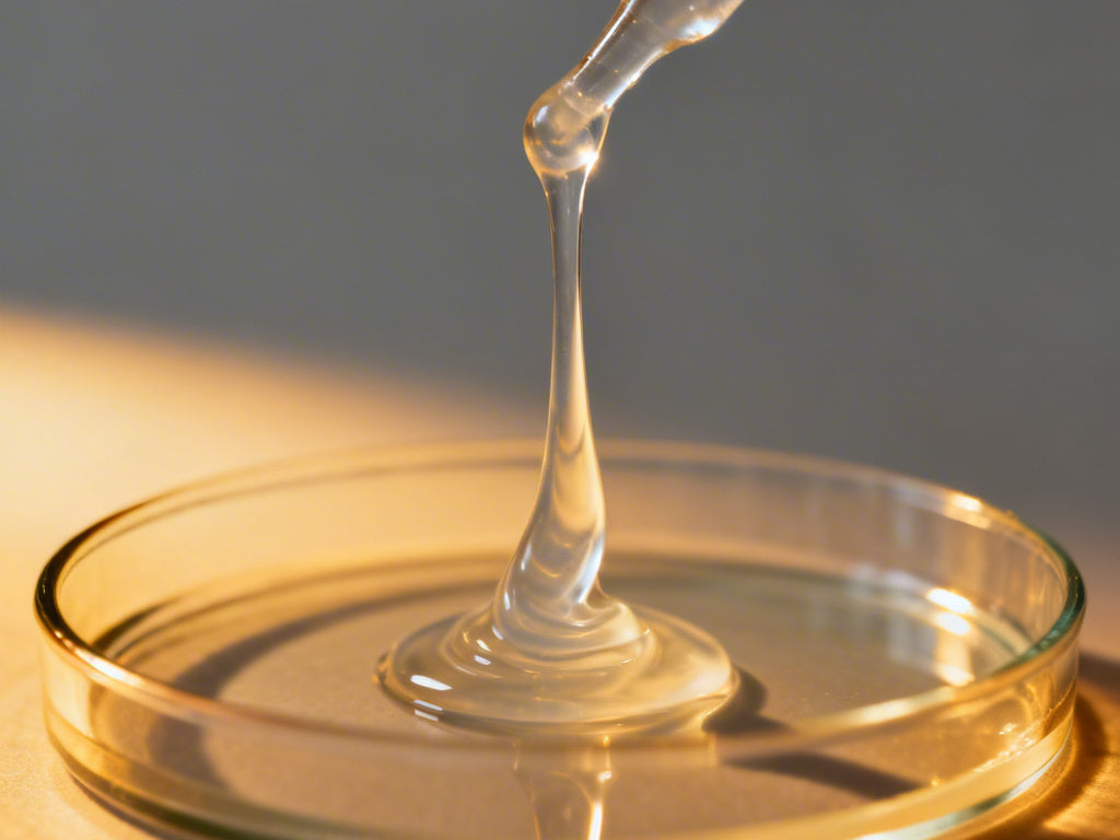 Silicone liquid dropping into petri dish