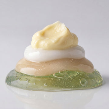 layers of skincare products in stack