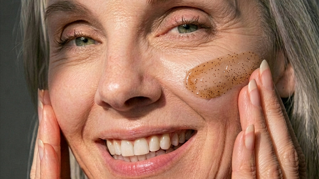 woman applying BAMBOO REFINING POLISH to face