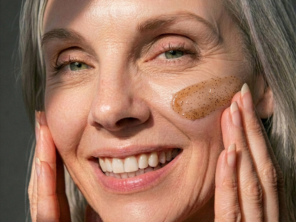 woman applying BAMBOO REFINING POLISH to face