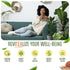 Woman relaxing on a couch with plants around, promoting wellness with text 'Revitalize Your Well-Being'.