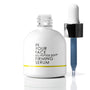 A white bottle of IN YOUR FACE BIO PEPTIDE EGF6 FIRMING SERUM with a yellow accent line, shown next to a blue glass dropper with a black and silver collar on a white background.
