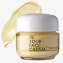 Jar of 'In Your Face Cream' with a swatch on a white background