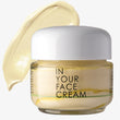 Jar of 'In Your Face Cream' with a swatch on a white background