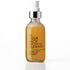 A clear glass bottle of IN YOUR FACE Deep Enzyme Cleanse with a white pump and silver collar, filled with an amber-colored liquid, on a white background with a soft reflection.