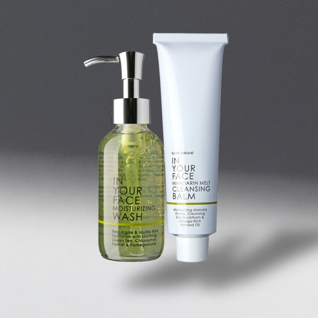 IN YOUR FACE WASH and MANDARIN MELT CLEANSING BALM floating