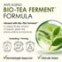 Advertisement for Anti Aging Bio-Tea Ferment Formula with green tea leaves in a glass sphere.