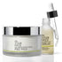 A skincare set featuring a jar of IN YOUR FACE 5X RESURFACING PEEL PADS with a silver lid, and a glass dropper bottle of IN YOUR FACE CLARIFYING SERUM with a black dropper cap, on a white background.