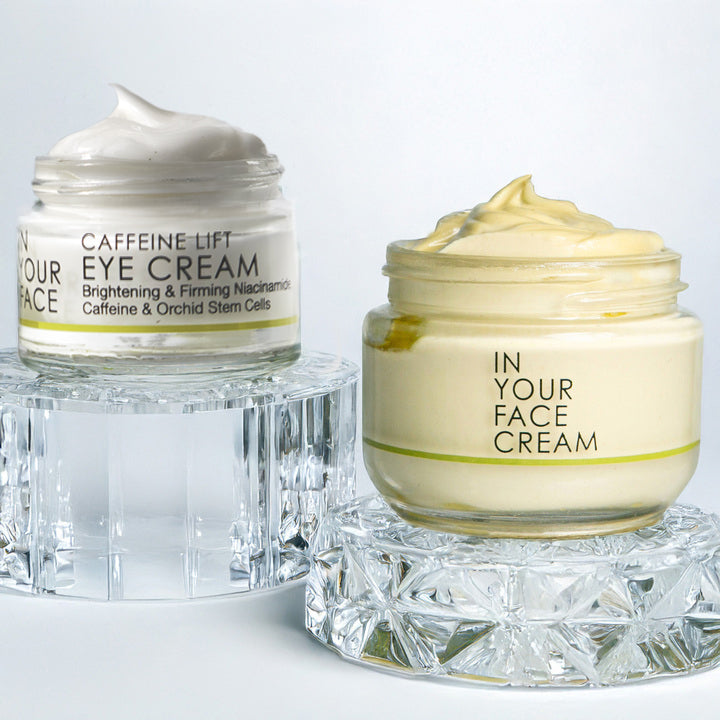 The ‘Eye Glow Duo’ cream and eye cream on a white background 