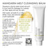 Page 10 of How to GUIDE showing Mandarin Melt Cleansing Balm tube shown on a white background with product instructions, a small photo of the balm, and a QR code. The tube is white with black text and a small yellow-green accent band near the bottom.