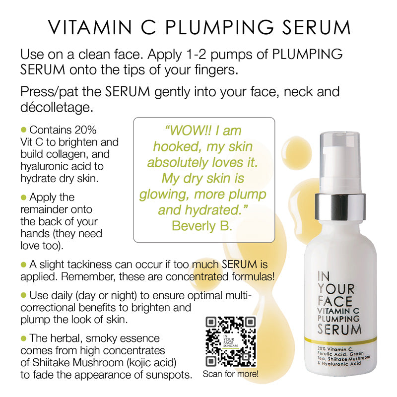 Page 17 of How to GUIDE showing promotional image Vitamin C plumping serum with usage instructions and a customer testimonial on a white background.