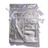 4 metallic silver drawstring gift bags on white background